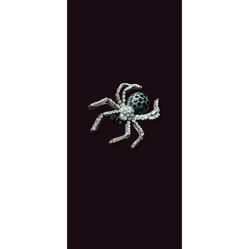 Sparkling Spider Brooch Pin, Silver Tone Crystal Pin, Gothic Insect Jewelry